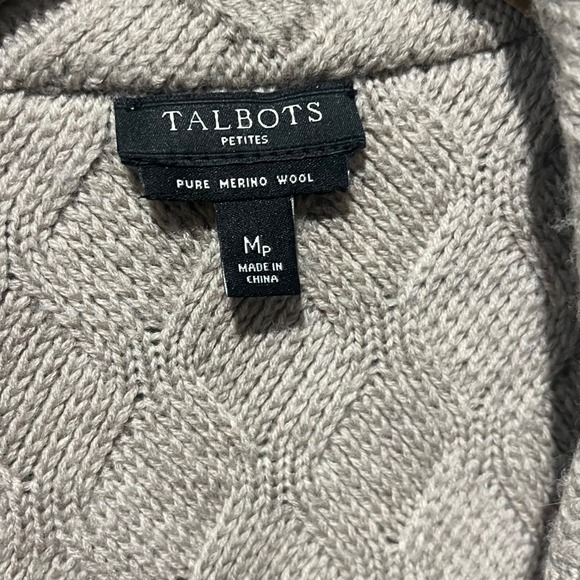 Talbots Merino Wool Basket Weave Blazer Women's Medium Petite Cardigan Beige - Picture 4 of 8